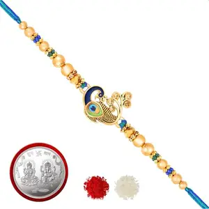 De Marquis Send Rakhi Set for Brother | 1 Rakhi + 1 Coin | Roli-Chawal pack | Greeting Card | Rakhee Gift | Rakshasutra | Happy Rakshabandhan