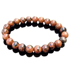RRJEWELZ Natural Mahogany Obsidian Round Shape Smooth Cut 8mm Beads 7.5 inch Stretchable Bracelet for Healing, Meditation, Prosperity, Good Luck | STBR_05137