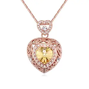 Hot And Bold Yellow Swarovski Crystals Diamond Heart/Love/Valentine Pendant Necklace for Women's