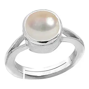 CLEAN GEMS Natural Certified Pearl (Moti) 6.25 Ratti or 5.70 Carat Sterling Silver (925 BIS Hall Mark) Adjustable Ring for Men