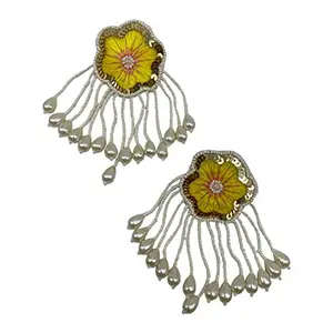 Digital Dress Room Colourful Beaded Flower Earrings With Pearls Stylish Fashion Jewellery Fancy Artificial Designs Dangler Earrings Designs For Women