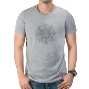 hippie shippie.com HippieShippie Unisex Cotton Regular Fit Half Slevees Mandala Bloom Graphic Printed Casual T-Shirt with Funky and Cool Designs Design for Parties, Gym, Sports, Travelling (MB_2XL_Melange Grey)