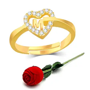Kanak Jewels Heart Alphabet Letter Initial M Ring with Rose Box Gold Plated Ring KJRBG59