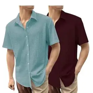 GRECIILOOKS Men's Polycotton Shirt |Stylish Casual Regular Fit Shirts | Textured Half Sleeve | Slim Fit | Business & Meeting Ready (Available in Plus Size and Combo Pack of 2)