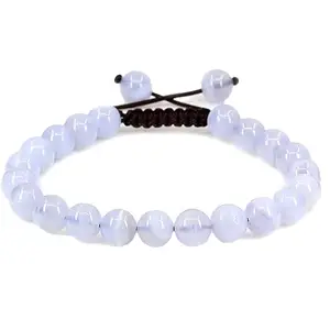 Lady Works Natural Blue Lace Agate Threaded Bracelet 8mm Round Smooth Beads Blue Lace Agate Adjustable Thread Bracelet. Unisex Macrame Yoga Bracelet.|LW_TDBR_0678