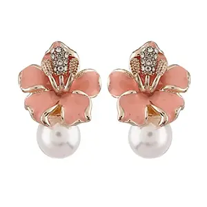 Shining Diva Fashion Stylish Western Crystal Pearl Gold Plated Stud Earrings for Women (11821er), Peach