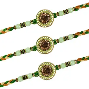 Partunay Set Of 3 Beautiful Green Beaded Rakhi Set For Brother Bhaiya Bhai Rakhi Gift For Brother