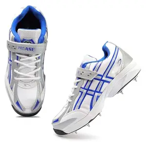 PRO ASE Sport Shoes for Mens, Stylish Cricket Shoes for Mens & Boys for Practice and Training (White & Blue, UK 08)