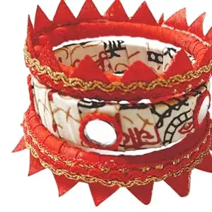 Handmade Mirror Work Ajrakh Print Cotton Cloth Red Mirror Bangle set of 3 PCS for Women and Girls Size 2.6