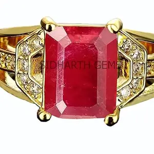Jemskart 8.25 Ratti Natural Ruby Manik Loose Gemstone Gold Plated Birthstone Astrology Rashi Ratan Adjustable Ring for Men & Women