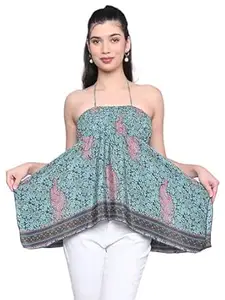 KE KanhaExports KE KANHA EXPORTS Tube Top|Tube Tops for Women|Halter Neck Top|Beach Tops|2 in 1 Halter Dress Mini Skirt|Boho Border Print|Multicolor|Easily fits S-M-L|Bust 33 to 38 inches|Length 38 inches|Pack of 1