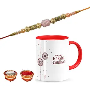 Manonita Rakhi Gift for Brother, bhaiya bhabhi, Gift Set (Rakshabandhan Mug, Roli,Chawal) REDMUG-17-BE