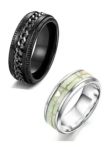 Amaal Rings for Men Combo Boyfriend gents friends girls Blue gold Silver Ring for Boys 2 Stainless Steel finger Rings Stylish Valentine Gifts Thumb band black ring for men mens ring Fashion AM271_19