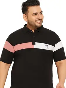 Men Plus Size Colorblocked Polo Collar Tshirt-121-Black_3XL