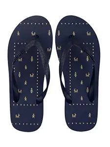 CHUPPS Women/Girls Natural Rubber Flip Flops Slippers, KALEEN GHABBE, Comfortable & Ultra-Light, Odour-Free, Non-Slip & Long Lasting Digital Prints - (Neon Navy - 5UK)