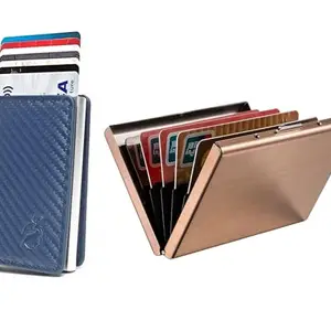 Stealodeal Metal and PU Unisex Cash and Card Holders, Pack of 2, Rose Gold & Blue