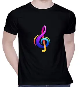 CreativiT Graphic Printed T-Shirt for Unisex I Love Music Tshirt | Casual Half Sleeve Round Neck T-Shirt | 100% Cotton | D00663-129_Black_XX-Large