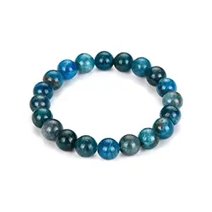 Lady Works Natural Blue Apatite 10mm Round Shape Smooth Cut Beads 8 Inch Stretchable Bracelet For Men & Women. Unisex Bracelet For Healing, Meditation, Prosperity, Gift & Luck|LW_BRST_00935_8.0