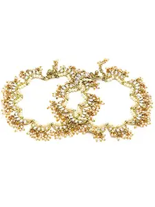 Karatcart Gold Plated Moon Shape Kundan Anklet for Women