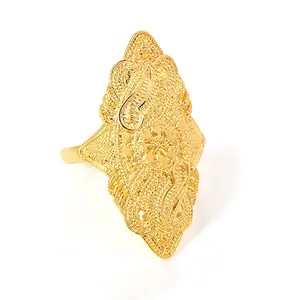 Memoir Gold plated Handmade carving Long Oval Finger cuff Tradittional Finger ring Women Fashion