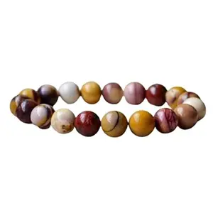 Lady Works Natural Australian Mookaite 10mm Round Shape Smooth Cut Beads 7 Inch Stretchable Bracelet For Men & Women. Unisex Bracelet For Healing, Meditation, Prosperity, Gift & Luck|LW_BRST_01055_7.0