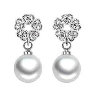 STYLISH TEENS dc jewels Stylish Pearl Earring For Women & Girls Stainless Steel Drops & Danglers (Silver)