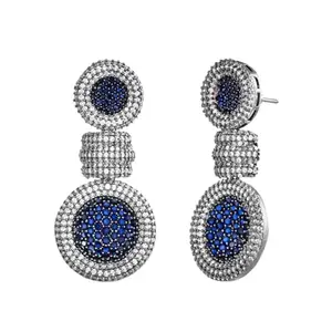 Voylla Midnight Blue American Diamond Dangle Earrings | Statement Earrings | Wedding & Party | Gift For Women | Dangler Earrings