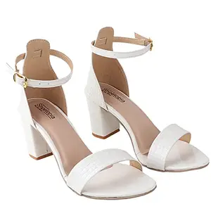 Shoetopia Women's Block Heel Sandal (6 Uk) /White