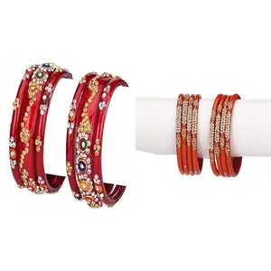 Somil Combo Bangle Set For Women | Traditional Daily Bangles | Perfect For Parties & Functions, Pack Of 14, Red, Red -D443