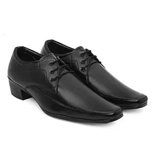 BXXY Men's Height Increasing Derby Lace-Up Faux Leather Black Shoes