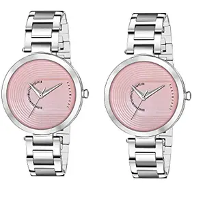 Watch City Analog Watch Women's Watch Round Dial and Stainless Steel Belt (Combo) (Set of 2) Pink