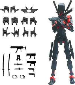 HATCHMATIC_Home Decorative Figurines| Red-Black T13 Figurines Set - Pre-Assembled Multi-Jointed 5.54-Inch Dummy Robot with 12-in-1 Accessories for Desktop Display.