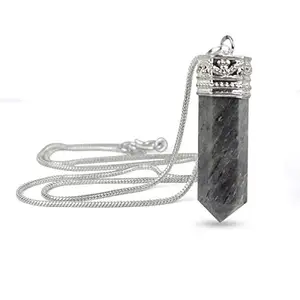 Reiki Crystal Products Natural Blue Aventurine Pendant Pencil Shape Crystal Stone Pendant/Locket with Metal Chain for Unisex