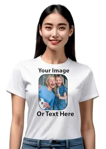 Personalized/Customized Print Round Neck T-Shirt, Colour- White| Material- Polyester, Girl's and Women T-Shirt (in, Alpha, L, Regular, White)