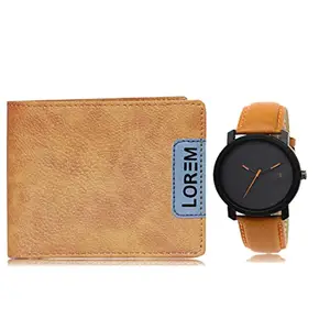 LOREM Combo of Beige Color Artificial Leather Wallet &Watch (Fz-Wl11-Lr20)