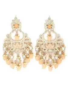 Karatcart Gold Plated Peach Tumble Kundan Dangler Earrings for Women