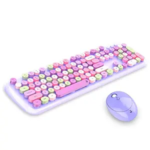 iGear KeyBee Pro: Colourful Computer Wireless Keyboard and Mouse Combo, Retro Typewriter Flexible Keys, Official Full Sized Keyboard, 2.4 GHz Dropout-Free Connection and Optical Mouse (Purple)