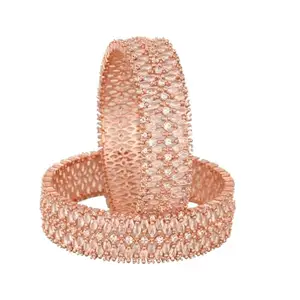 Ratnavali Jewels Rose Gold Plated American Diamond CZ Marquise Traditional Kada Bangles for Women/Girls