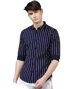 Mahima Ethnic Centre's Women's Cotton Blend Collared Striped Patterned Regular Fit Full Sleeves Casual Shirt