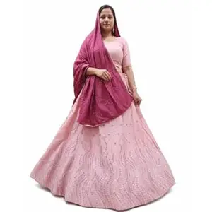 MrigMoVin Women’s Semi-Stitched Lehenga Choli Dupatta Set | Unstitched Blouse with Net/Satin Dupatta | Festive, Wedding & Ethnic Wear Lehenga Set for Women