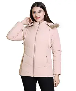 Brazo Women's Full Sleeve Quilted Regular Fit Hooded Neck Jacket (XXL, Peach)