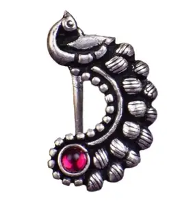 VAMA Fashions Traditional Maharashtrian Nath nose ring without Piercing press Clip on Oxidized nose nath Pins Non Piercing Oxidised Jewellery For women & Girls