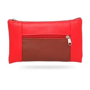 Beanskart Zipper Purse for Ladies | Womens Wallet | Ladies Leather Wallet |Pouches for Multipurpose use | Money Wallet (Red-Tan-Red Zip)