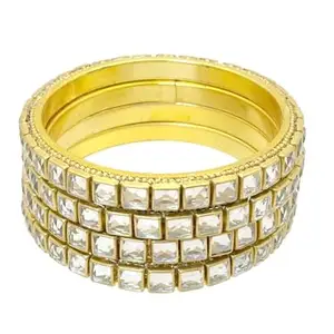 Square Shape Kundan Gold Plated Brass Metal Bangle Set of 4 pcs for Women & Girls Traditional Bangle/Chuda/Chudi (2.2)