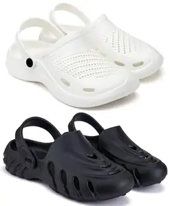 Pampy Angel Combo Pack of 2 Slipper/Flip Flops/Slides/Clogs/Sandals with Adjustable Back Strap for Men,(Cl-500-White,Cl-100-Black),6 (UK/India)