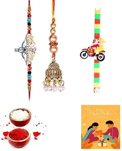 Shivshakti Exports Bhaiya Bhabhi and kids Rakhi Gift Set With Greeting Card and Roli Chawal - BBKS145