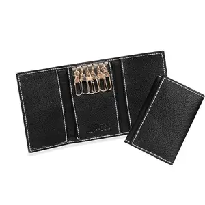 MATSS Black Faux Leather 6 Keyring Holder with 2 Card Slots for Men and Women