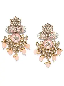 Priyaasi Orange and Golden Gold-Plated Traditional Artificial Stones Drop Earrings for Women and Girls