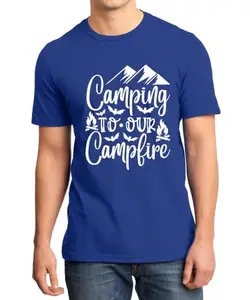 Caseria Men's Cotton Graphic Printed Half Sleeve T-Shirt - Camping Our Campfire (Royal Blue, XL)