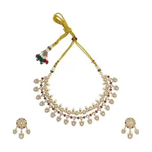 Kushal's Fashion Jewellery Ruby Victorian Plated Ethnic Kundan Necklace Set - 423807